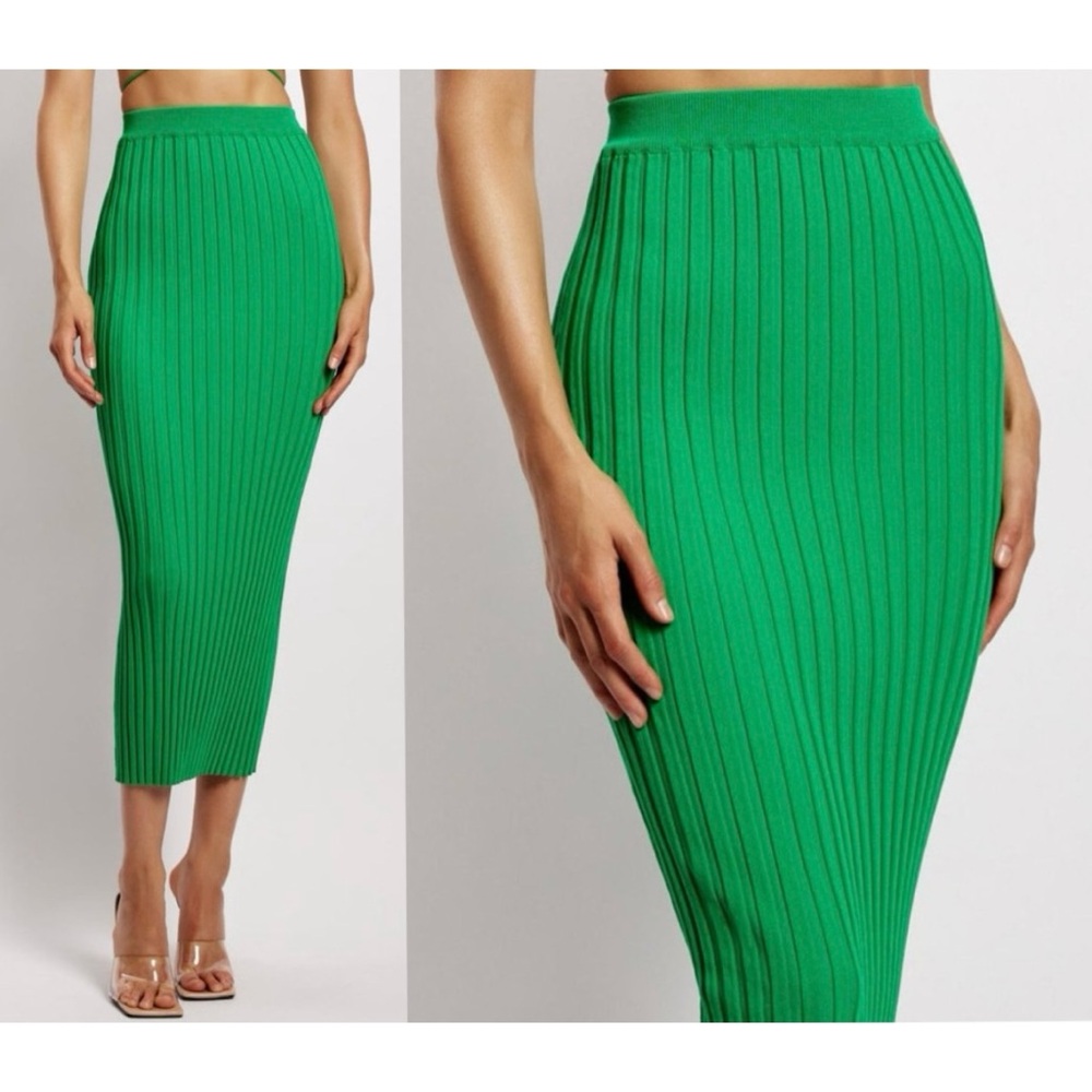 Meshki Green Crystal Stretch Ribbed Bodycon Midaxi Pencil Skirt Size XS